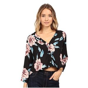 Flirty Show Me Your MuMu Floral Black Cropped Top